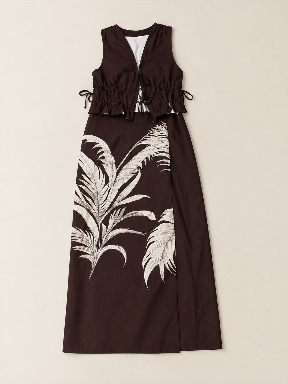 Commense Black Maxi Skirt with White Tropical Leaf Print - Picture 5 of 5
